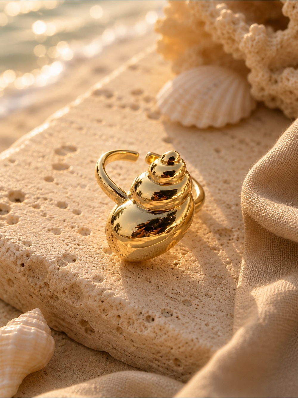 Gold Shell-Shape Statement Ring
